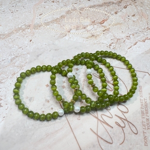 「Lady 手串高级女国风汉服手链 Bee」春山绿色女橄榄色猫眼新中式