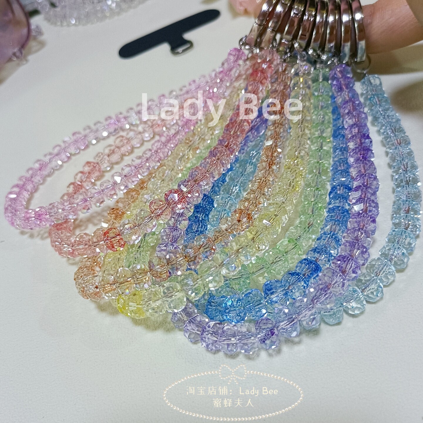 【丝绒】精致春夏冰丝水晶手机链轻奢挂饰手腕挂绳短款小众女高级