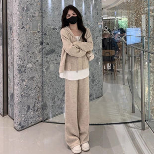 休闲运动套装女士春秋季新款大码宽松显瘦假两件连帽卫衣两件套