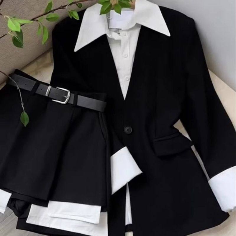 御姐轻熟风辣妹套装女早秋假两件中长款西装外套上衣高腰半身裙裤