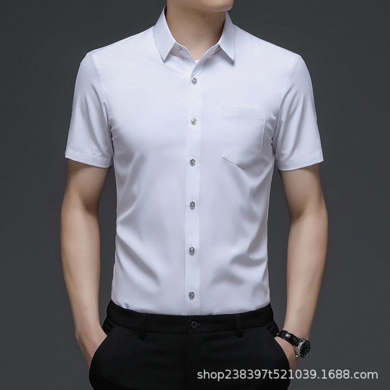 夏季男士职业装现货青年翻领修身型工作服纯色薄款短袖衬衫