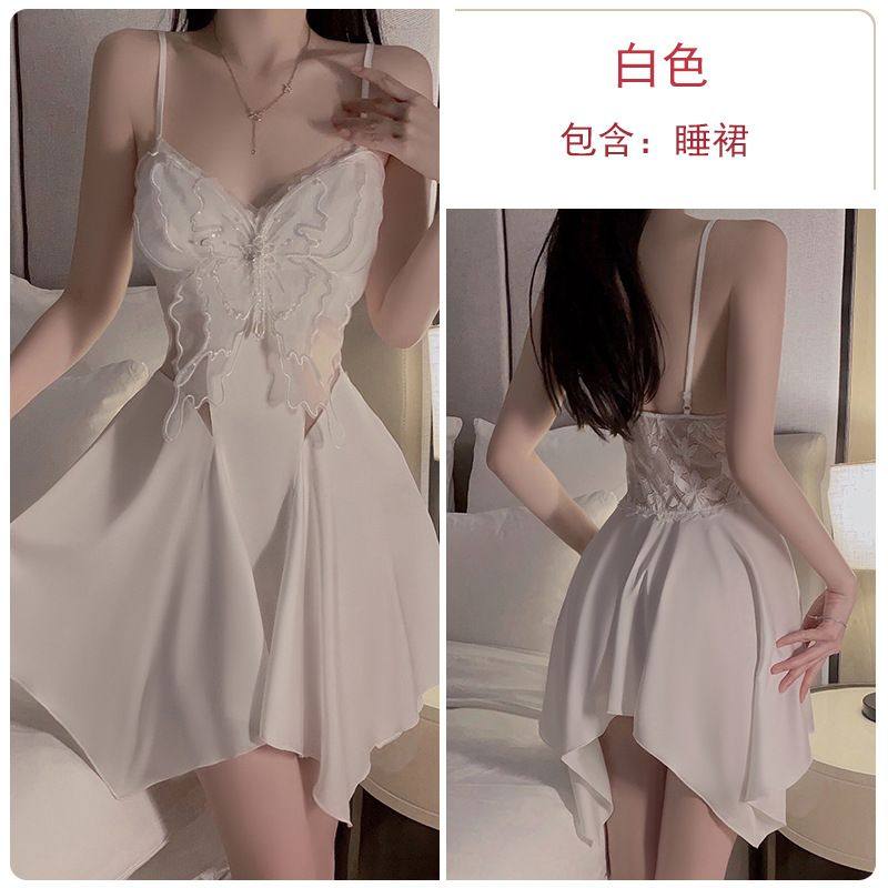 瑰若新款大码蝴蝶加胸垫网纱透视诱惑露背吊带睡裙家居服套装4118,女士内衣/男士内衣/家居服,睡裙,淘宝优惠券,粉丝福利购,淘宝优惠卷
