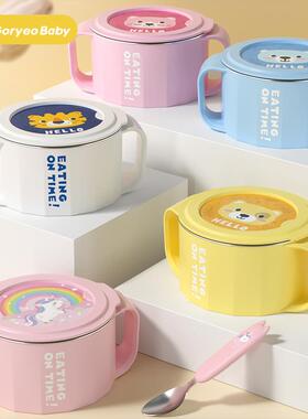儿童用吃饭GL76可爱宝宝16不锈钢防烫双3耳专碗小学生餐具防摔带