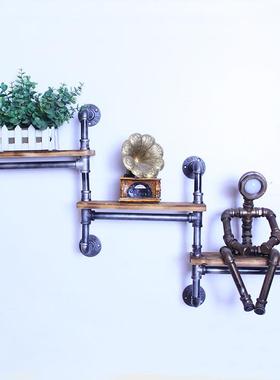 工业风古铁艺书架QYC壁挂置美物复架水管隔板架式乡村展艺术示架