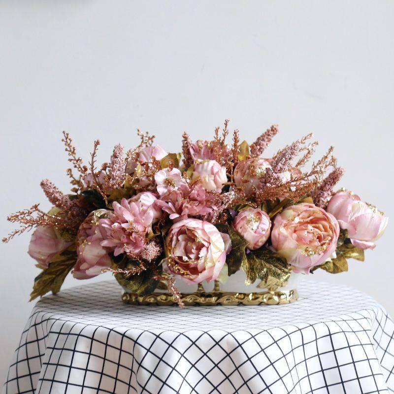 欧式宫廷牡花花艺套摆装件美式玫瑰装饰丹假客厅餐桌玄LIB关摆设