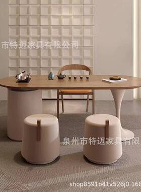 简约木风书阳台实BHE木茶桌原椅组合奶油风小茶台家用泡茶桌茶桌