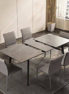 可伸缩折叠哑形光灰色岩板餐桌小长CUE户型代多功能家用现简约方