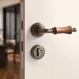 森堡中古风门锁法式胡桃卧室木复古门把手嘉室823-115-内房间磁吸