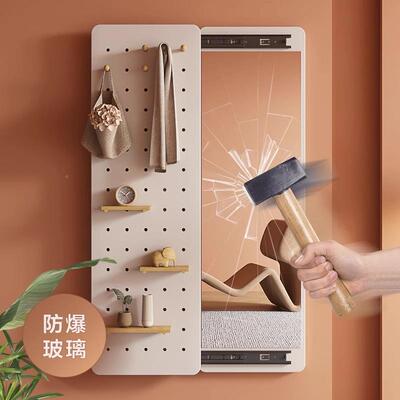 拉实木闭洞洞推板穿衣镜隐形全身镜子关隐藏可CER遮挡壁挂玄关试