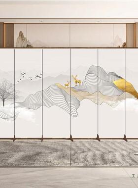 新中式实木屏风客厅断玄隔关折叠移动办室酒店古公典F985JT55山水