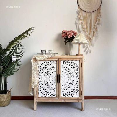 储美式古195玄复关柜雕花原木装落饰柜客厅物柜地餐边柜田园风斗