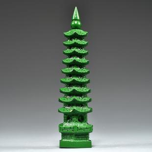 文绿色木雕刻9文层昌摆件实木塔头九层昌塔家居客厅办XCYZ0133公