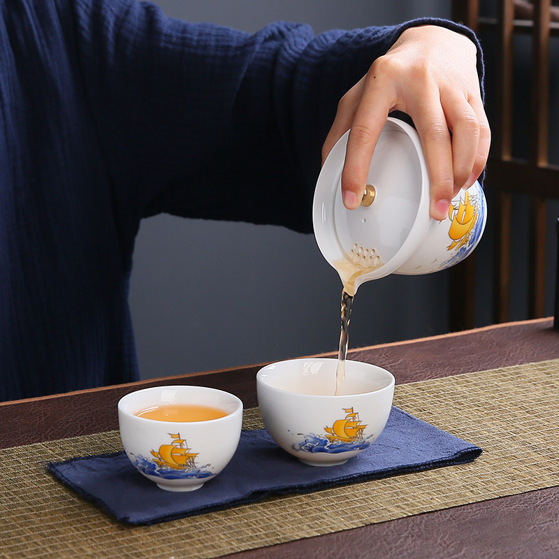 旅行茶具德化白瓷快客杯一壶二杯陶D瓷功夫套装便携式包泡茶壶茶,餐饮具,功夫茶具,淘宝优惠券,粉丝福利购,淘宝优惠卷
