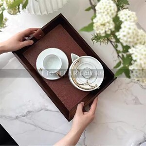 如是托盘胡桃g木荔枝皮纹斜边托盘下午茶零食桌面收纳托盘礼品礼