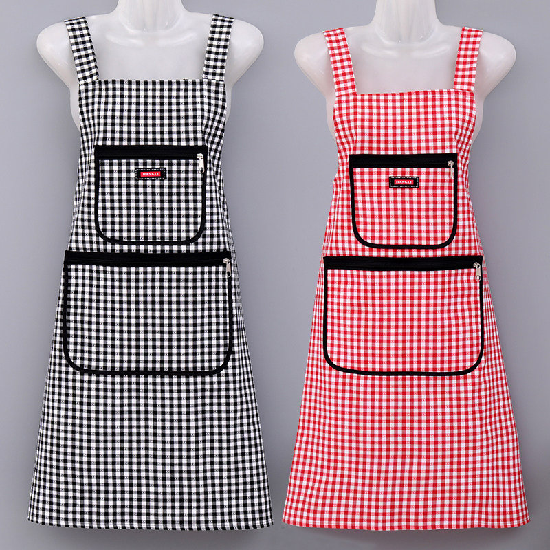 棉布围裙家用厨房防油污时尚透气拉链兜耐脏上班耐磨工作服围腰