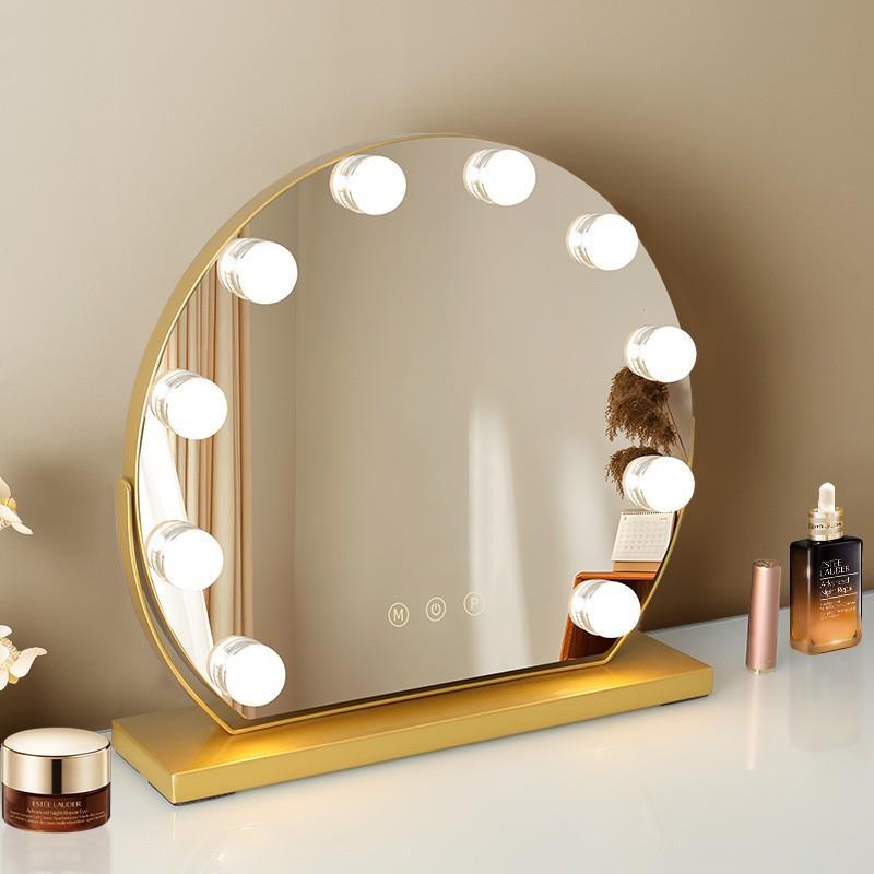 化妆镜台式led灯补光梳妆镜桌面ins家用带灯宿舍美妆镜子大号卧室