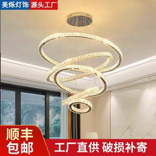 北欧创意客厅灯高级感大厅水晶吊灯意式极简别墅挑空楼梯灯具跨境