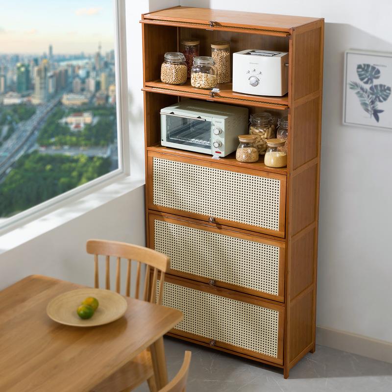 厨房置物架落地多层收纳柜带门多功能橱柜碗筷盘碟锅具电器储物柜