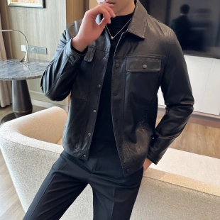 上衣 PU皮夹克男修身 叶先生男装 翻领皮衣外套潮流帅气休闲机车款