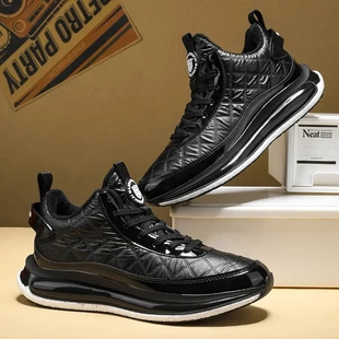 LockTx无垠秋冬加绒保暖休闲鞋菱格纹亮面气垫运动鞋银黑全黑红黑