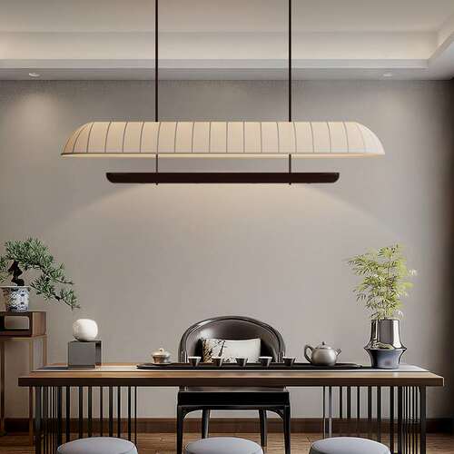 宋式美学餐厅灯具新款中式复古布艺餐桌吧台灯设计师长条茶室吊灯