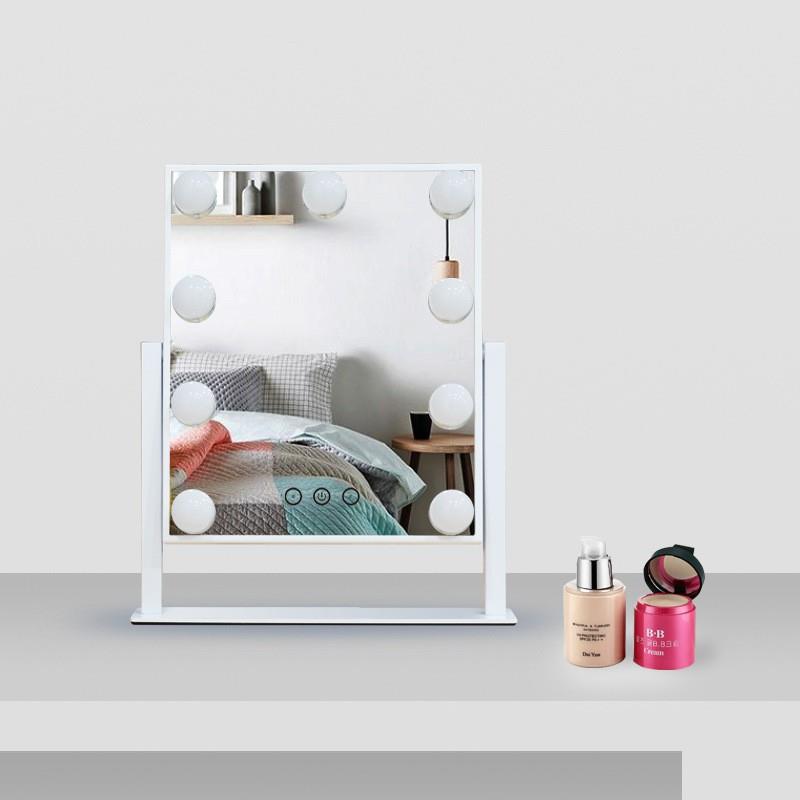 led高级感镜子宿舍家用化妆镜桌面台式卧室带灯便携带灯网红跨境