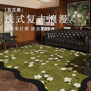 客厅地毯法式绿色防水免打理卧室中古床边地垫不规则复古异形免洗