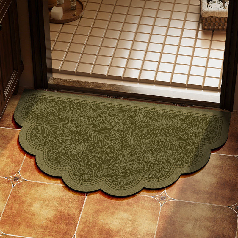 美式绿色半圆形浴室门口地垫卫生间防滑脚垫硅藻泥吸水软垫地毯子
