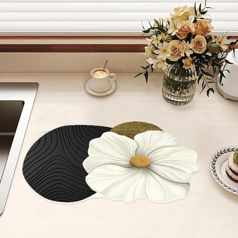 厨房台面沥水垫北欧小花硅藻泥桌垫吸水垫异形洗漱台牙刷杯垫餐垫
