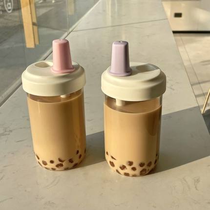 奶茶杯子家用重复使用可循环可吸珍珠的吸管杯子简约便携耐热塑料