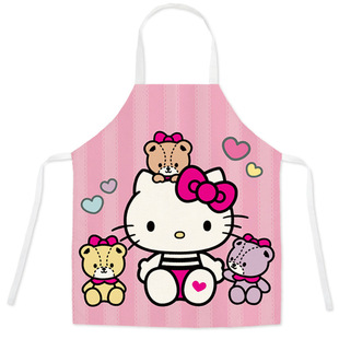 Kitty围裙仿麻工作服可爱卡通哈喽kt无袖围腰凯蒂猫家务围裙女孩