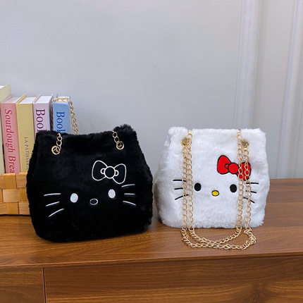 HelloKitty卡通可爱毛绒玩具包kt水桶链条抽绳单肩斜挎包收纳包女