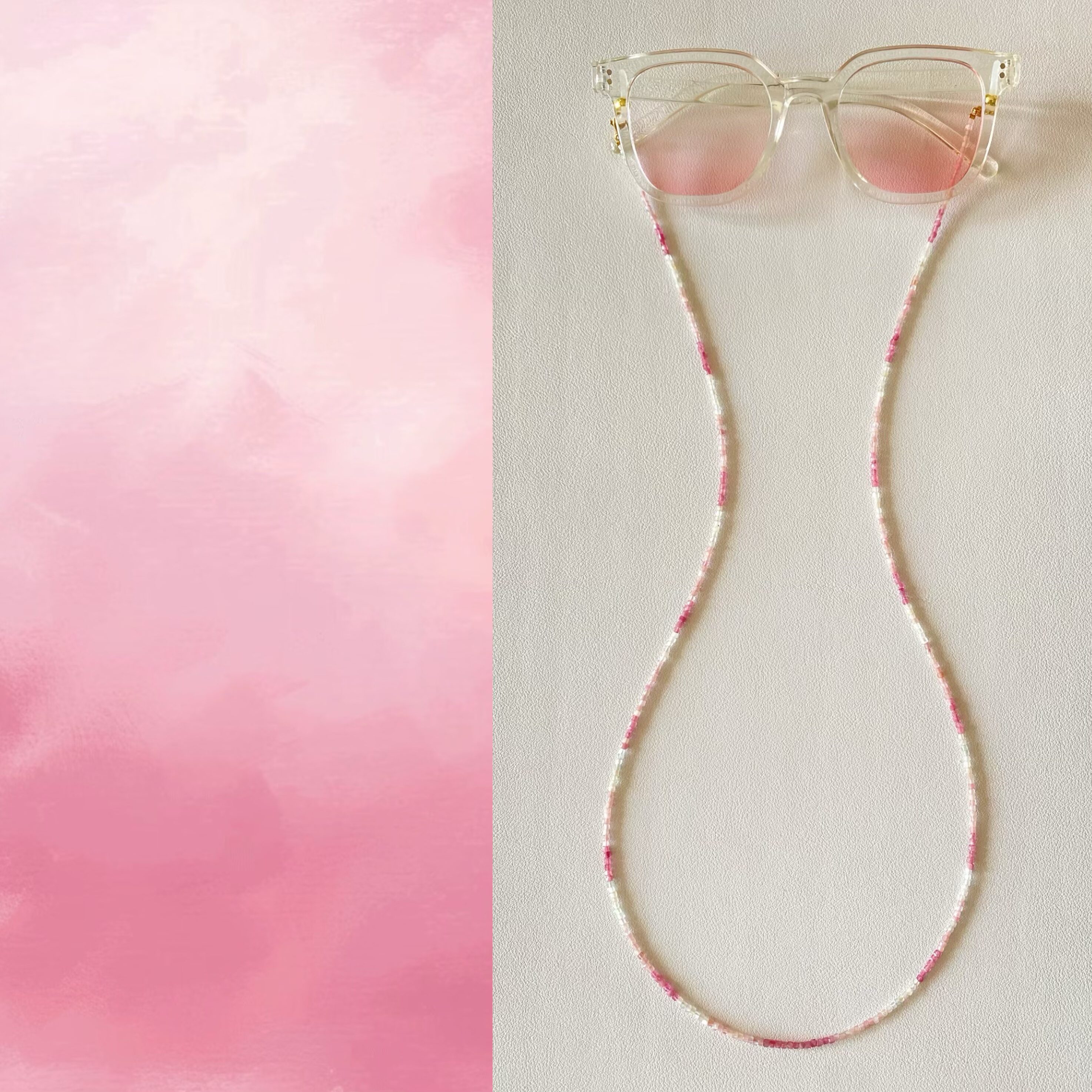 「芙蓉」天然渐变粉碧玺眼镜链精致小众项链耳机链手工串珠墨镜链