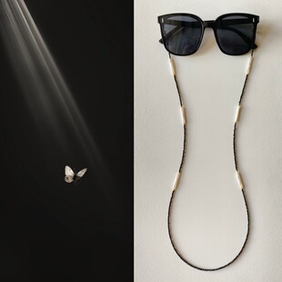 墨镜防丢配饰 天然巴洛克珍珠眼镜链女黑尖晶耳机项链时尚 荧光