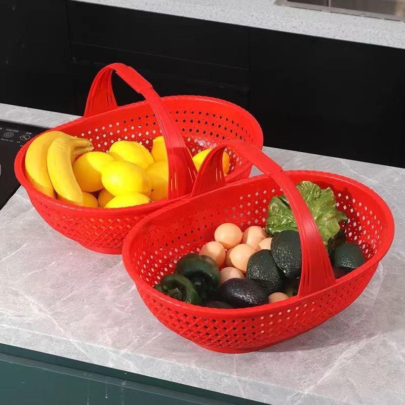 农村老式b塑料采摘果蔬买菜鸡蛋手提篮喜事红篮子结婚庆礼品篮沥