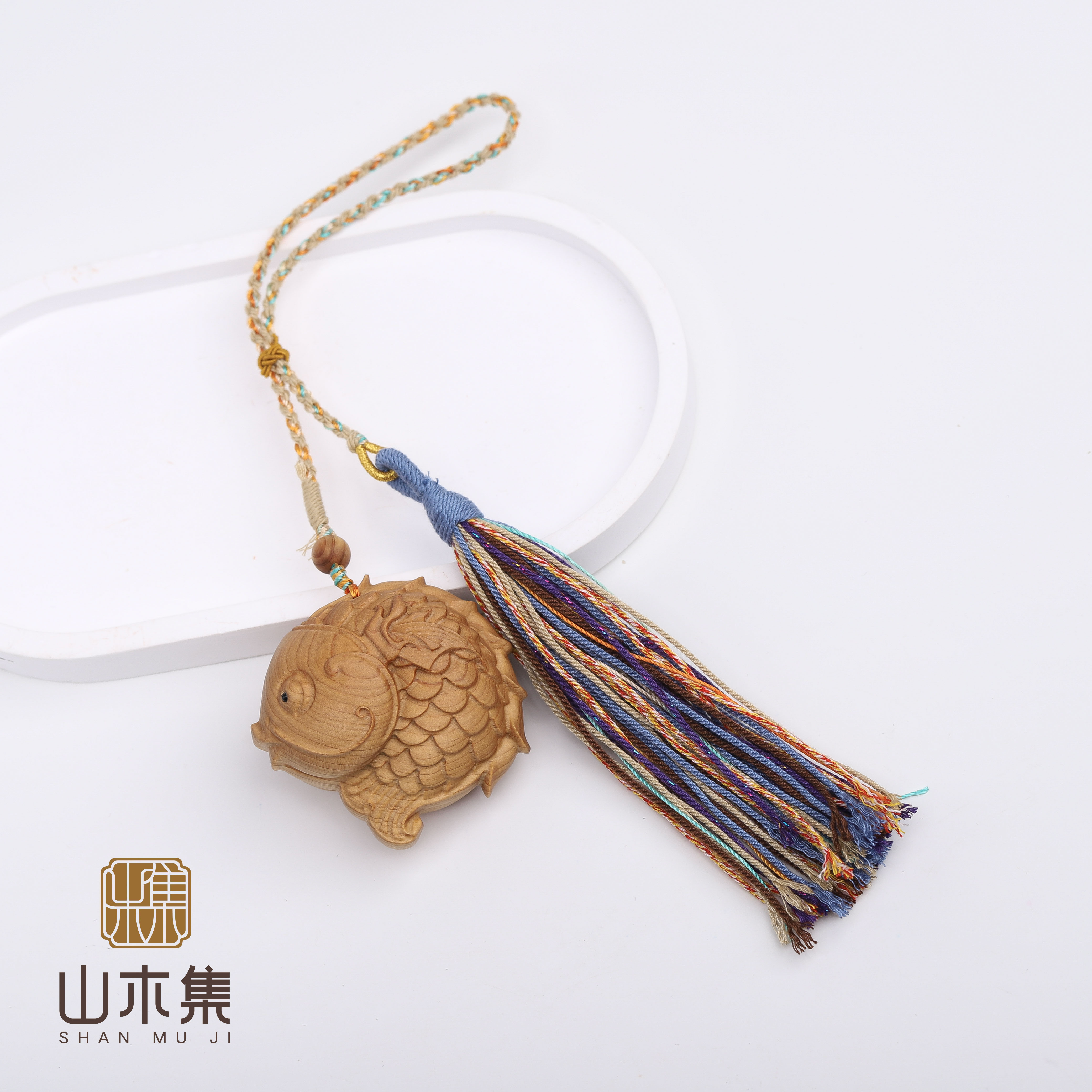 七夕礼物天然崖柏鲤鱼车挂件