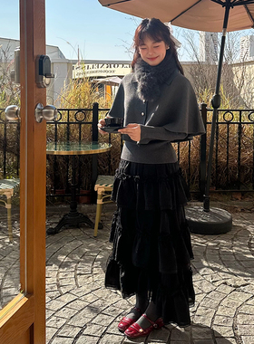 三与十三|记忆倒带|韩系复古套装女小众设计感围巾斗篷内搭三件套