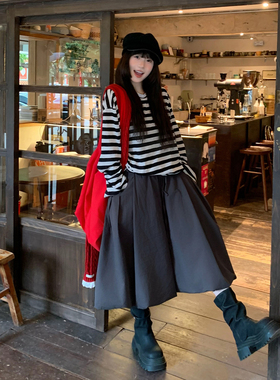 三与十三|线条画笔|春季宽松百搭休闲裤女个性立体工装七分阔腿裤