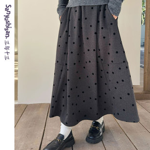 加厚波点印花裙子中长款 三与十三 秋冬新款 诗篇 显瘦半身裙女 风