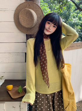 三与十三|春日幻想|春季森系多巴胺上衣女假两件挂脖针织衫上衣女