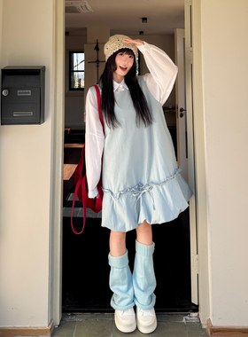 三与十三|舞茶小调|韩系系带百搭显瘦连衣裙女木耳边花苞背心裙女