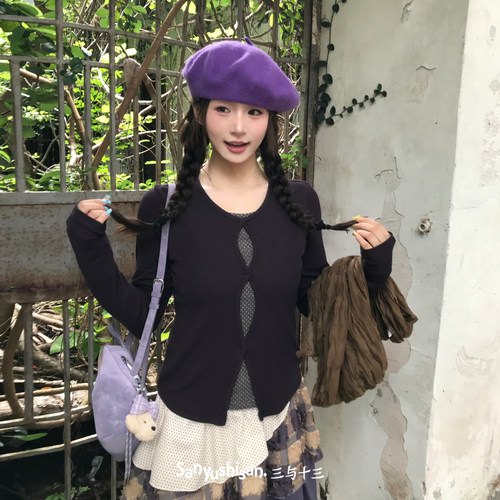 三与十三波点撞色假两件上衣女