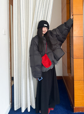 三与十三|碳烤面包|秋季韩版宽松保暖显瘦黑色加厚保暖面包棉服女