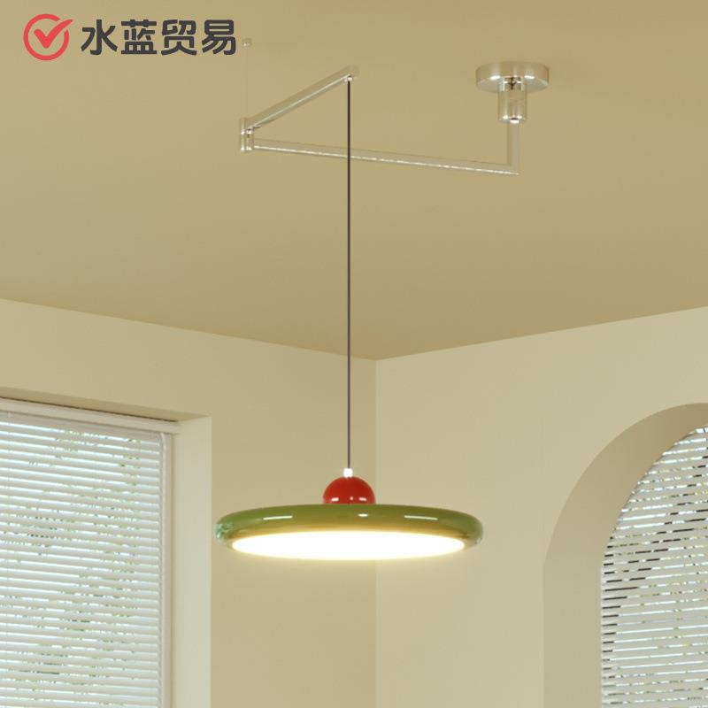 北欧全光谱护眼餐厅吧台奶油风摇臂可移位餐厅阳台复古飞碟吊灯