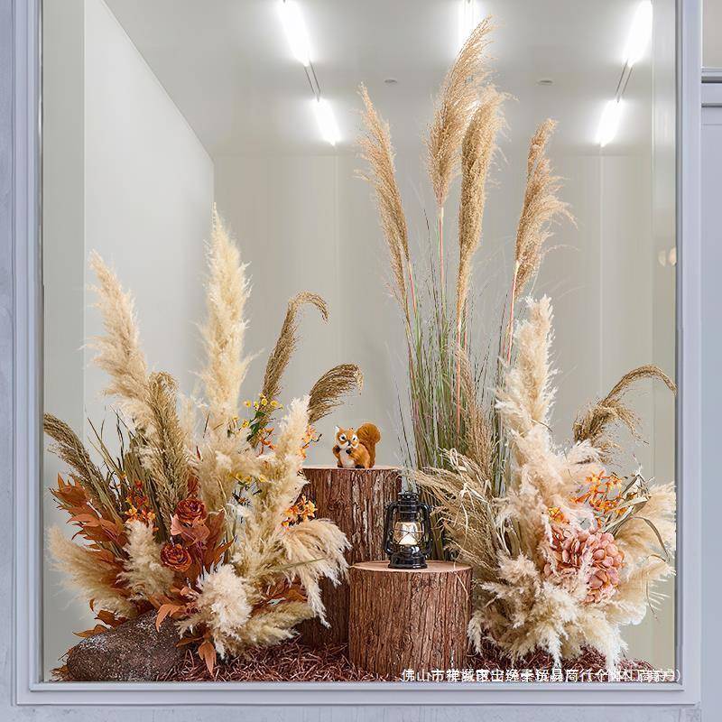 家居展厅芦苇造件景干花摆红直播网花间假仿生绿植QGH物装饰布置