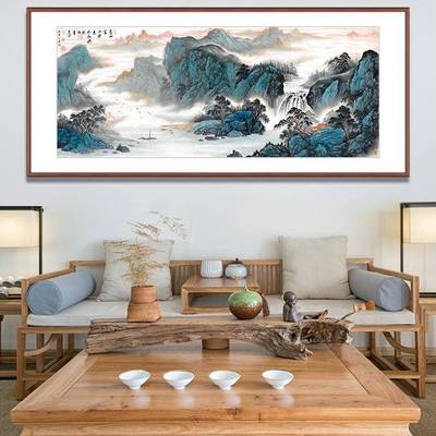 名人字画装青绿山吴广山水水画靠图中式客厅西山裱墙太阳聚财无风