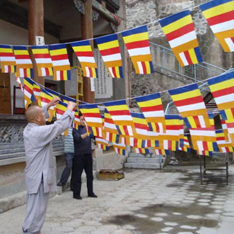 现货速发佛旗帜法会旗寺院旗禅寺五色旗寺院旗帜彩旗莲花旗帜装饰