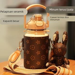 2025年新款女保温杯陶瓷涂层内胆大容量直饮吸管水杯一盖双饮水壶