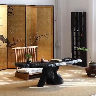 寂然榻榻米茶几侘寂风实木茶桌黑色炭化设计师民宿茶室矮桌子