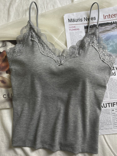 春夏新款蕾丝拼接V领吊带美背背心女内搭修身外穿打底文胸内衣